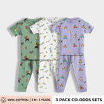 3 Pack Half Sleeves Unisex Co-ord Set | Jungle, Bird & Cars