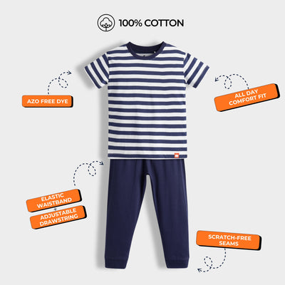 Half Sleeves Unisex Co-ord Set | Blue Stripes