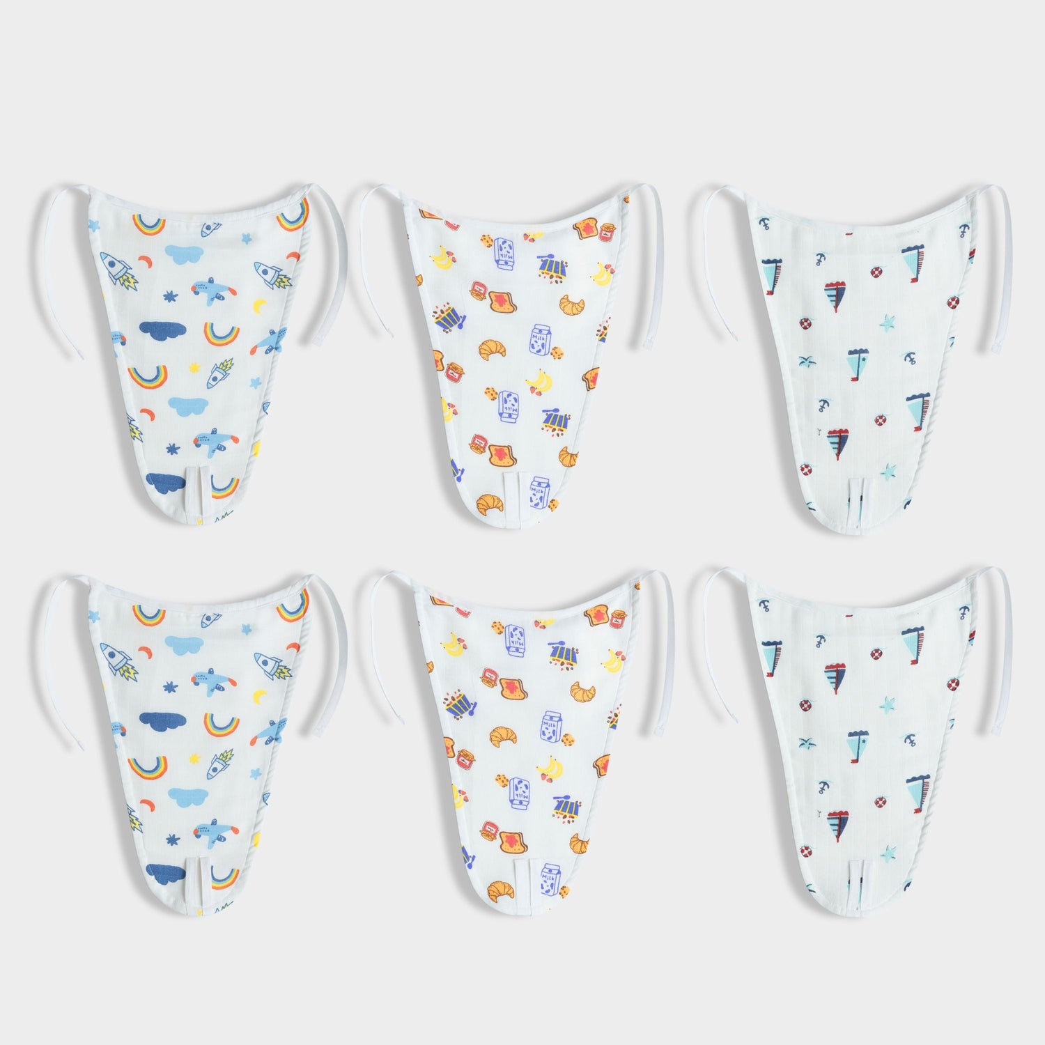 6 Pack Muslin Nappies | Starry, Breakfast, Sailor