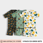 3 Pack T-Shirt & Shorts Unisex Co-ord Set | Cheetah, Jungle, Lemon