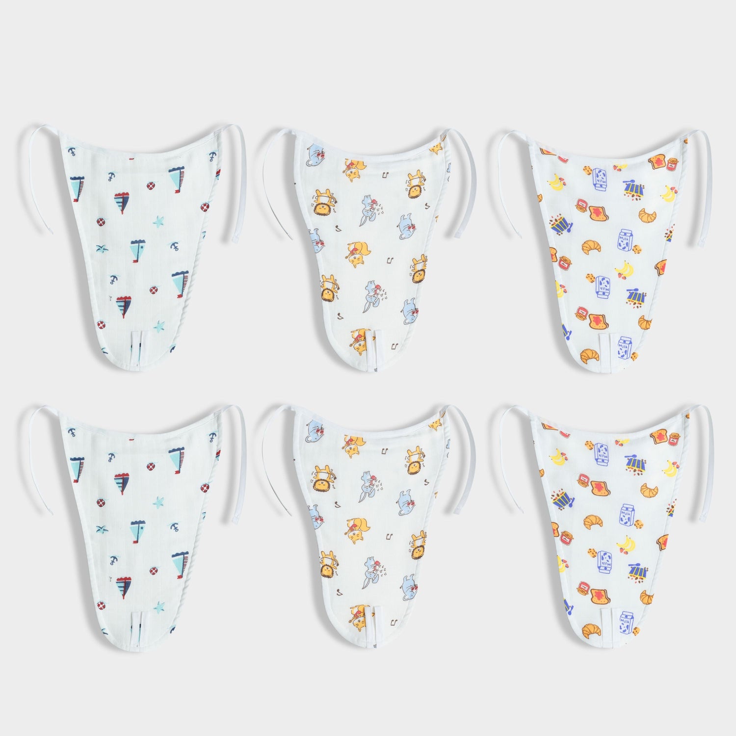 6 Pack Muslin Nappies | Sailor, Jungle Jingles, Breakfast