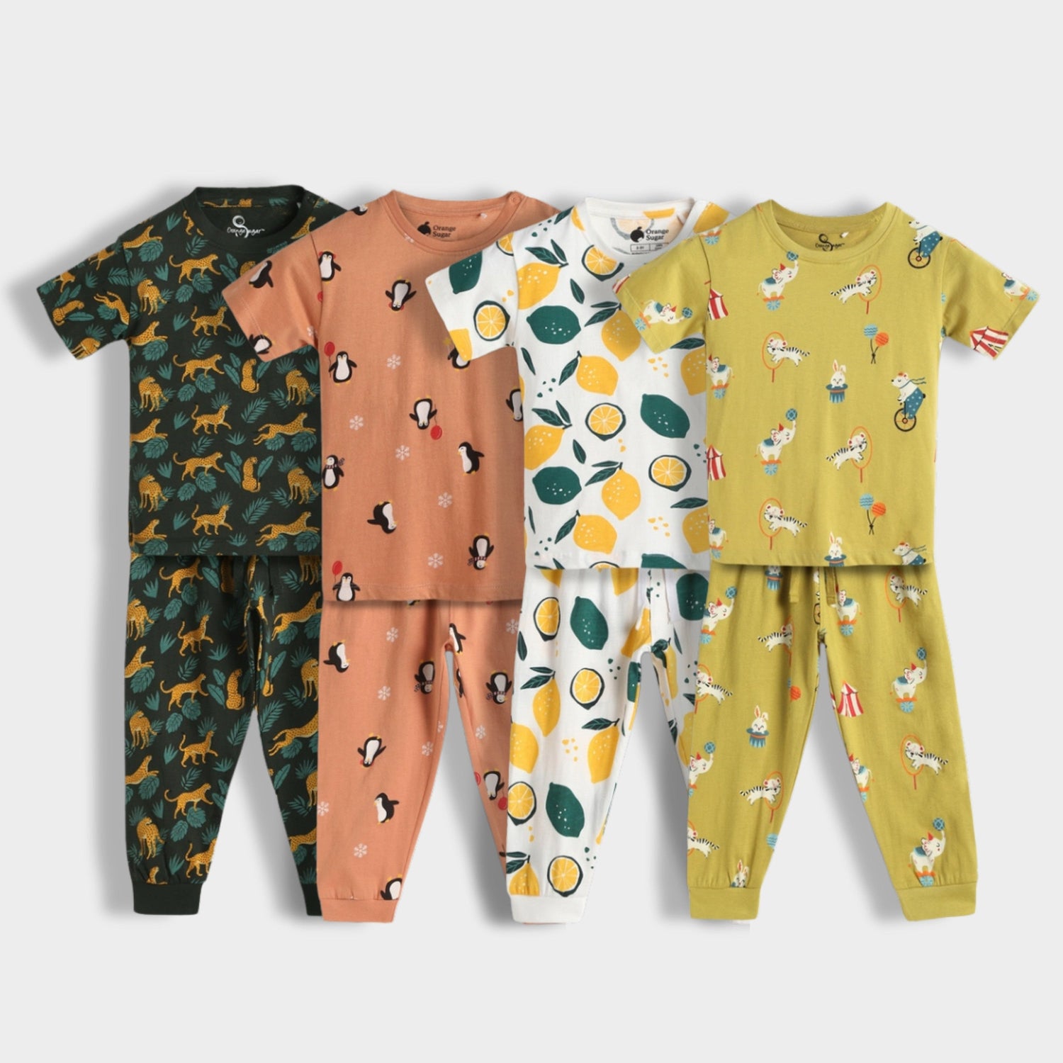 4 Pack Half Sleeves Unisex Co-ord Set | Circus, Lemon, Penguin Chill & Cheetah