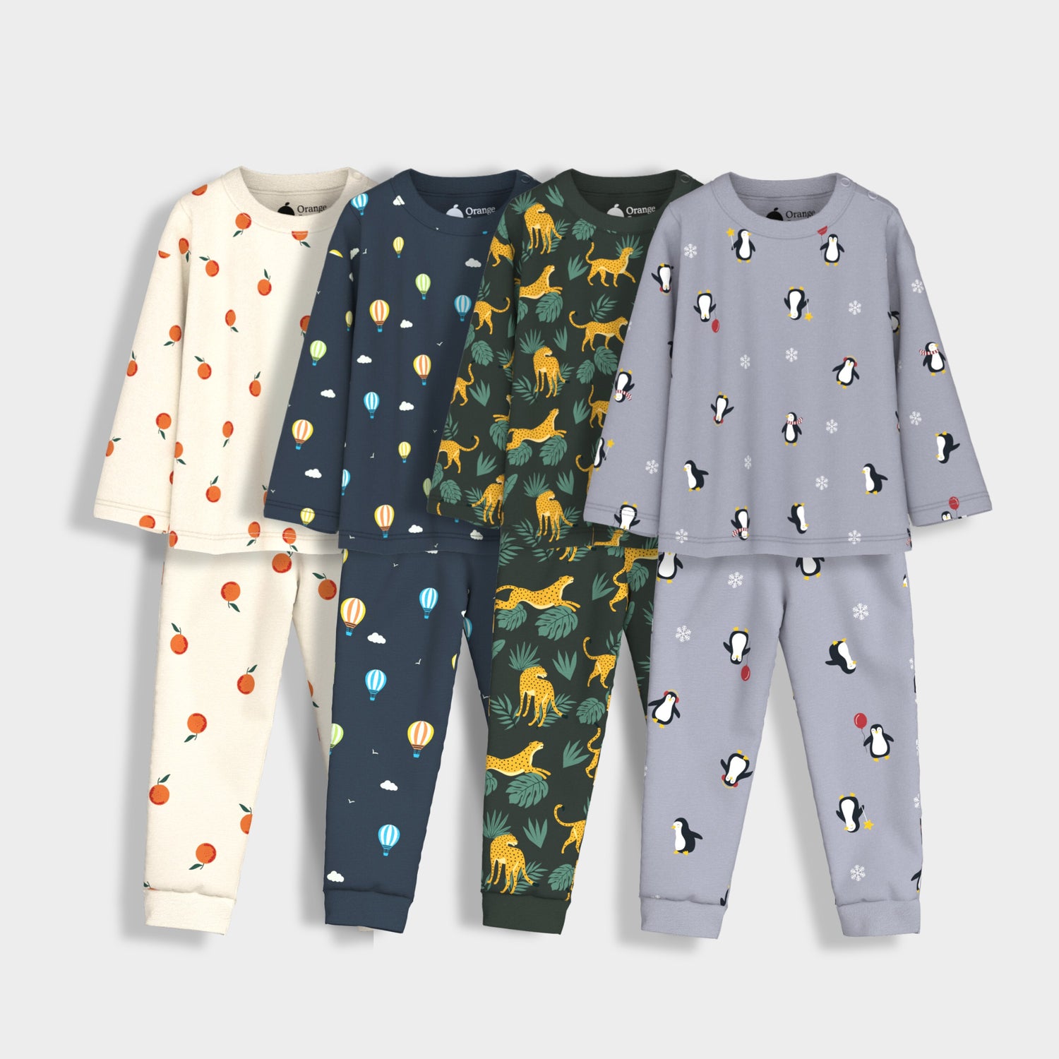 4 Pack Full Sleeves Unisex Co-ord Set | Cheetah, Hot Air, Oranges & Penguin