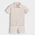 Half Sleeves Unisex Cotton Linen Shirt & Shorts Co-ord Set | Sand Dune stripes