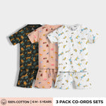 3 Pack T-Shirt & Shorts Unisex Co-ord Set | Cheetah, Farm, Bird