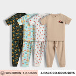 4 Pack Half Sleeves Unisex Co-ord Set | Cheetah, Galaxy, Beetroot & Truck