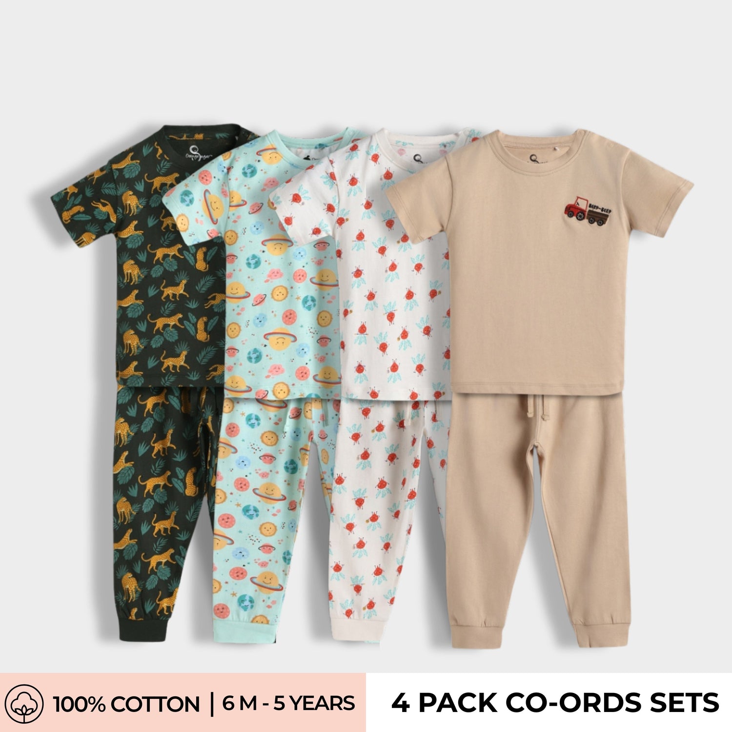 4 Pack Half Sleeves Unisex Co-ord Set | Cheetah, Galaxy, Beetroot & Truck