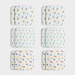 12 Pack Muslin Wash Cloth | Jungle Jingles, Balloon Ride, Breakfast