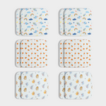 12 Pack Muslin Wash Cloth | Starry, Jungle Jingles, Sweet Oranges