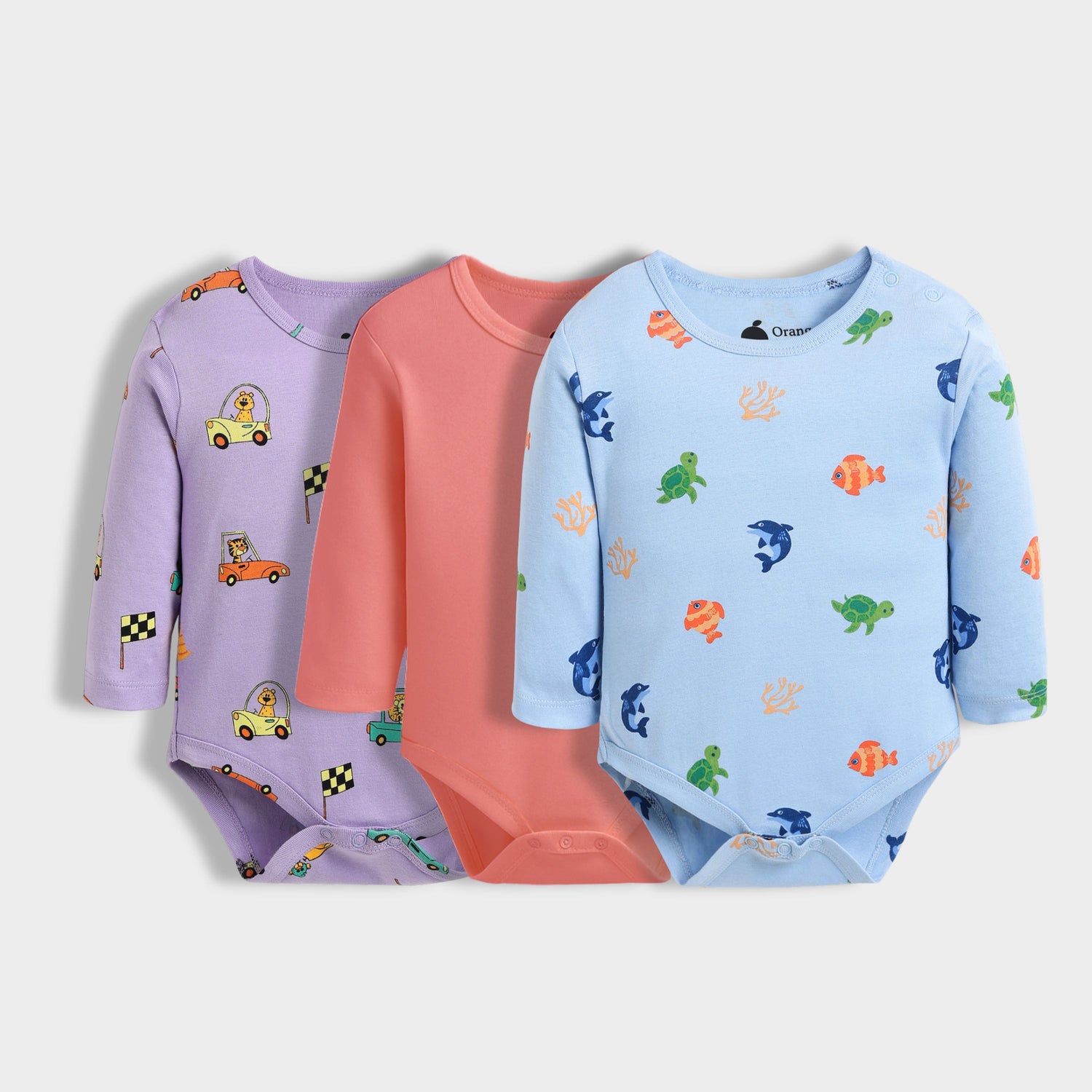 3 Pcs Full Sleeves Bodysuit | Underwater, Cars, Orange