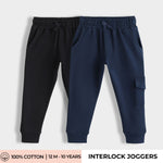2 Pcs Interlock Joggers | Black, Blue
