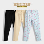 3 Pcs Leggings | Black, Beige, Skyblue Tulips