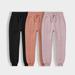 3 Pack Girls Interlock Joggers | Black, Honey Brown, Powder Nude