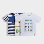 3 Pack Half Sleeves Unisex T-Shirts | Blue Stripes, Formula Racing, Little Planet