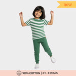 Half Sleeves Unisex Co-ord Set | Green Stripes