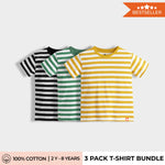 3 Pack Half Sleeves Unisex T-Shirts | Black Stripes, Green Stripes, Yellow Stripes