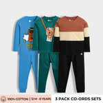3 Pack Full Sleeves Unisex Co-ord Set | Detective Teddy, Camera, Colour Block Brown