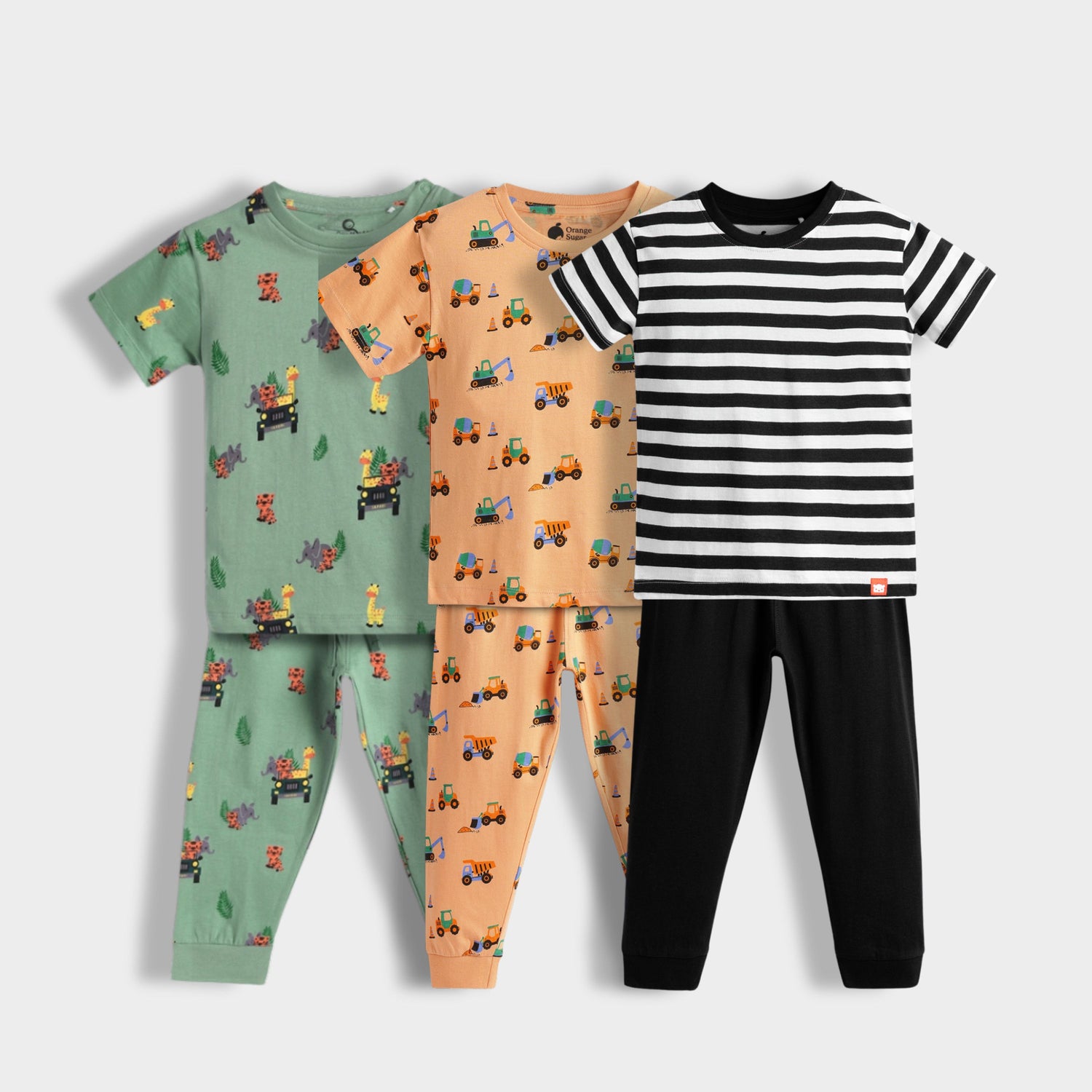 3 Pack Half Sleeves Unisex Co-ord Set | Jungle, JCB, Black Stripes