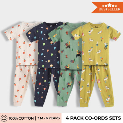 4 Pack Half Sleeves Unisex Co-ord Set | Hot Air, Jungle, Circus & Oranges