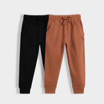 2 Pcs Cotton Joggers | Black, Brown