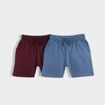 2 Pcs Cotton Shorts | Wine, Air Force Blue