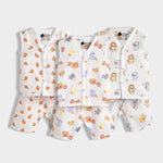 3 Pack Muslin Jhabla Co-ord Set | Breakfast, Sweet Oranges, Jungle Jingles