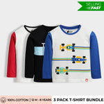 3 Pack Full Sleeves Unisex T-Shirts | Road Runner, Teddy, Racing