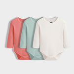 3 Pcs Full Sleeves Bodysuit | Light Green, Off White, Orange