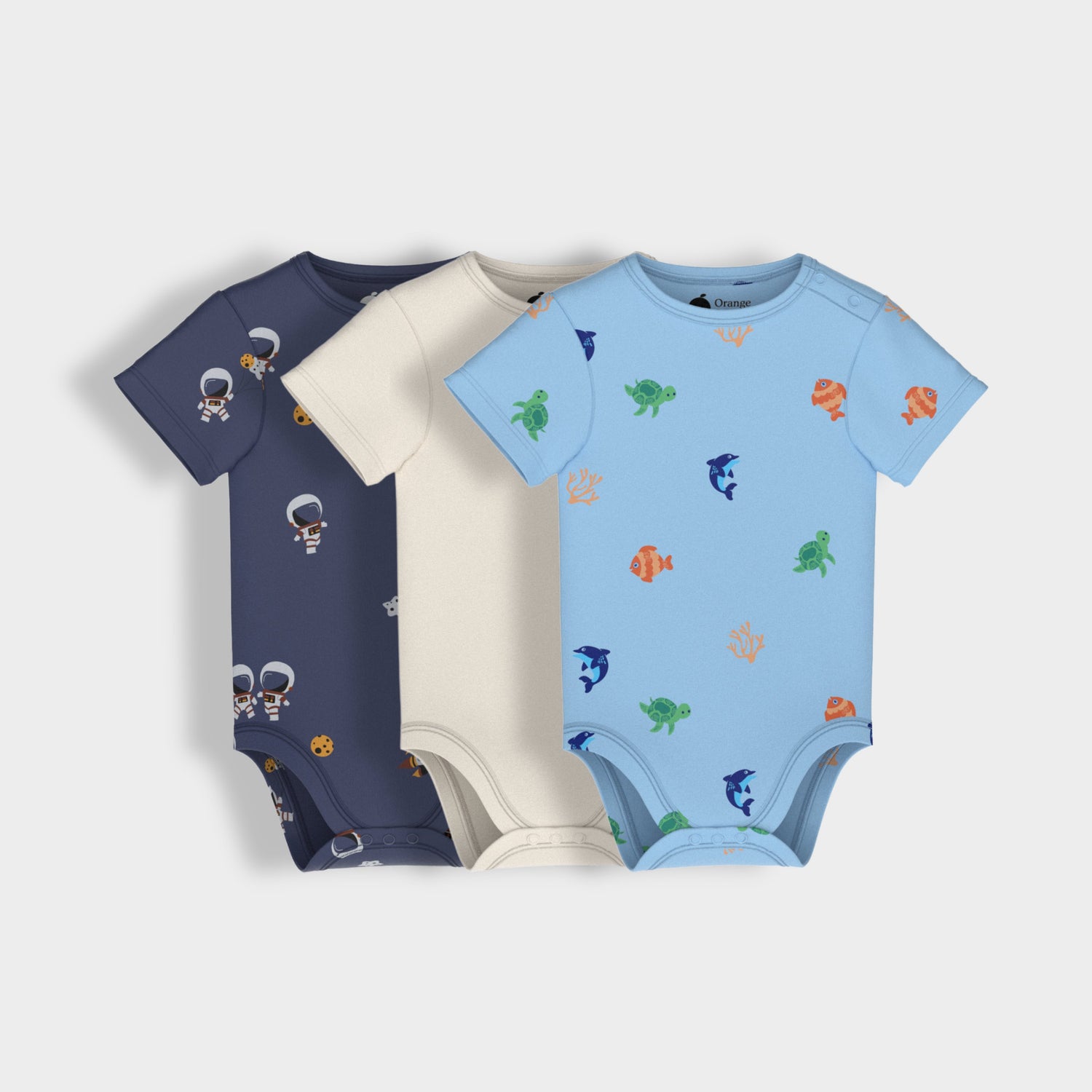 3 Pcs Half Sleeves Bodysuit | Space, Underwater, Off White
