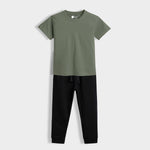Half Sleeves Unisex T-Shirt & Joggers Set | Olive Green