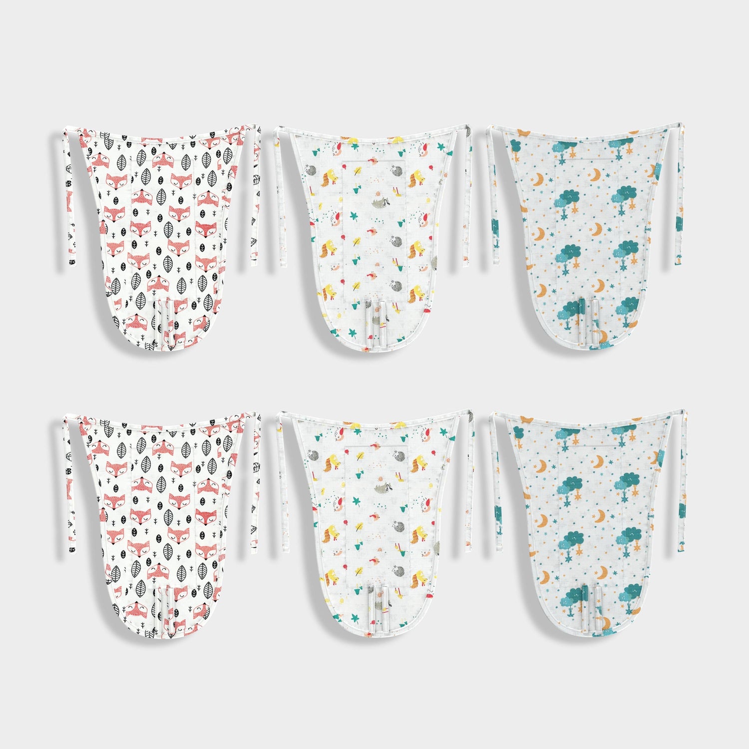 6 Pack Muslin Nappies | Fox, Spikey, Half Moon