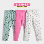 3 Pcs Leggings | Coastal Green Hearts, Pink, White Tulips