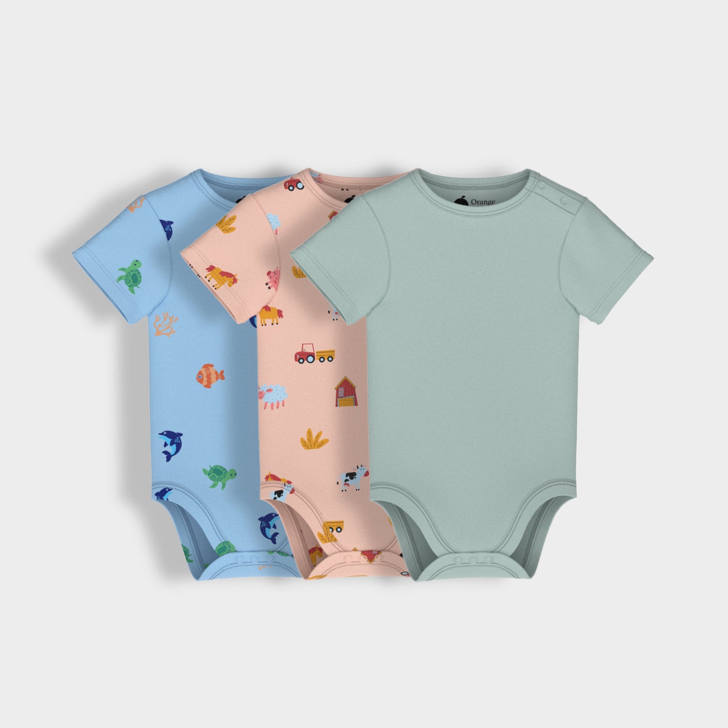3 Pcs Half Sleeves Bodysuit | Underwater, Farm, Light Green
