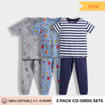 3 Pack Half Sleeves Unisex Co-ord Set | Penguin, Football, Blue Stripes