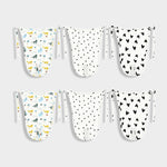 6 Pack Muslin Nappies | Zoo, Black Dots, Black Heart