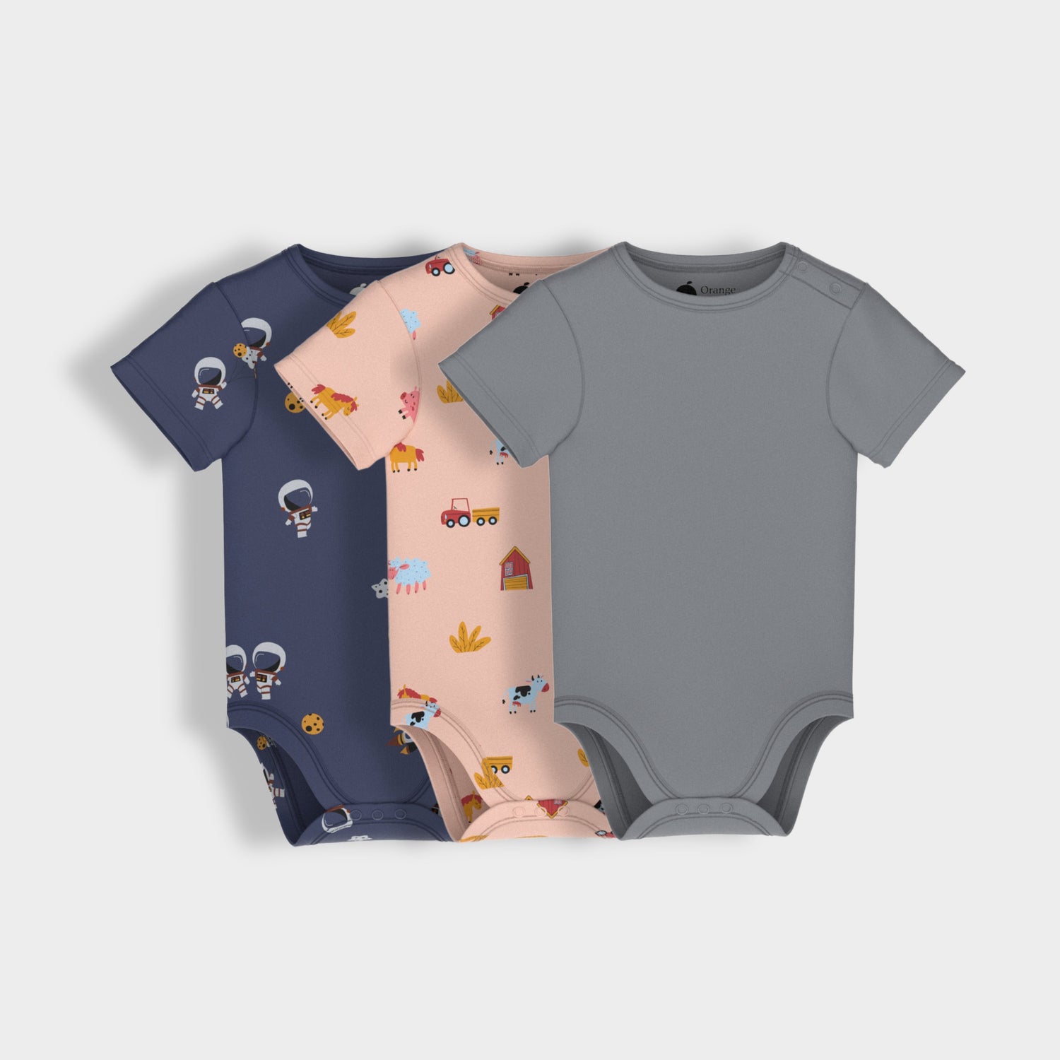 3 Pcs Half Sleeves Bodysuit | Space, Farm, Grey