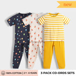 3 Pack Half Sleeves Unisex Co-ord Set | Hot Air, Orange, Yellow Stripes
