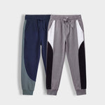 2 Pcs Cotton Colour Block Joggers | Colour Block Navy, Colour Block Grey