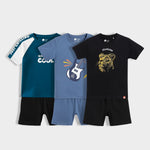 3 Pack T-Shirt & Shorts Unisex Co-ord Set | I Am Cool, Little Rockstar, Fearless Lion