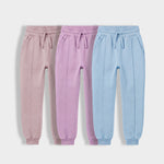 3 Pack Girls Interlock Joggers | Powder Nude, Lavender, Light Blue