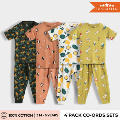 4 Pack Half Sleeves Unisex Co-ord Set | Circus, Lemon, Penguin Chill & Cheetah