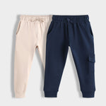 2 Pcs Interlock Joggers | Beige, Blue