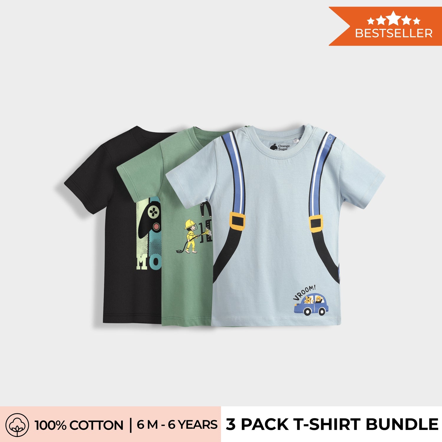 3 Pack Half Sleeves T-Shirt | Game Mode, Real Heroes, Back Pack