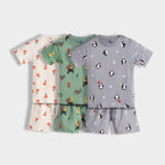 3 Pack T-Shirt & Shorts Unisex Co-ord Set | Jungle, Penguin & Orange