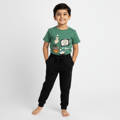 Half Sleeves Unisex T-Shirt & Joggers Set | Korea Love
