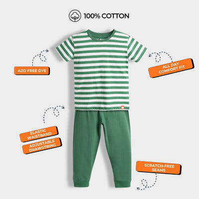 Half Sleeves Unisex Co-ord Set | Green Stripes