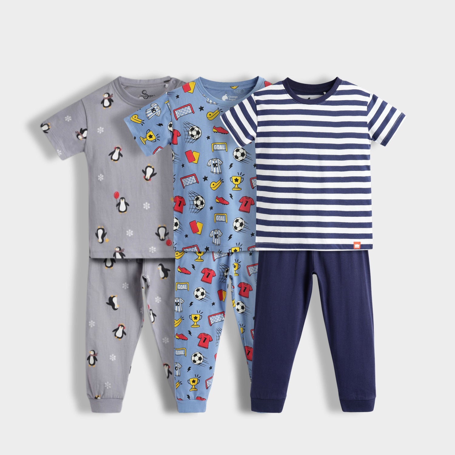 3 Pack Half Sleeves Unisex Co-ord Set | Penguin, Football, Blue Stripes