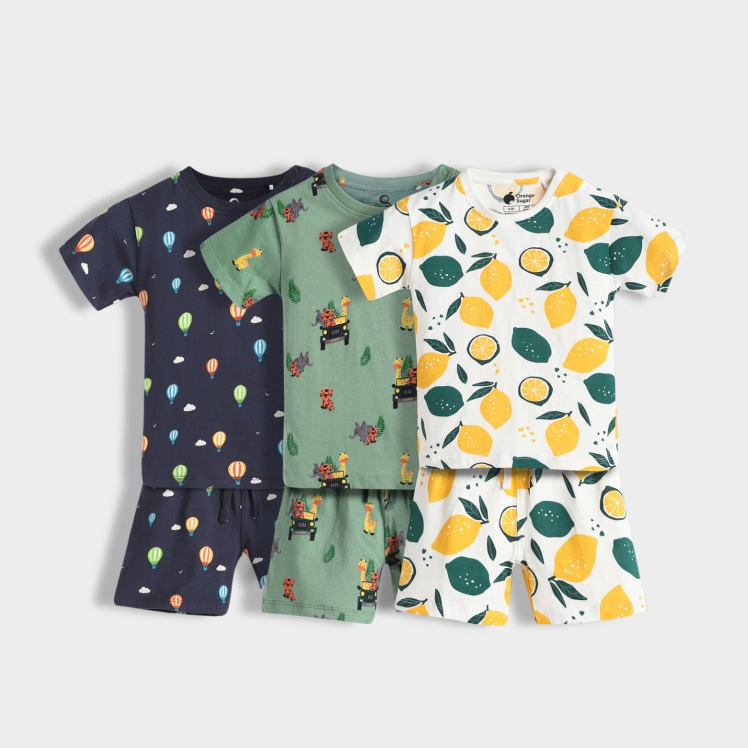 3 Pack T-Shirt & Shorts Unisex Co-ord Set | Hot Air, Jungle, Lemon