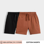 2 Pcs Cotton Shorts | Black, Brown