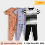 3 Pack Half Sleeves Unisex Co-ord Set | Penguin Chill, Cars, Black Stripes